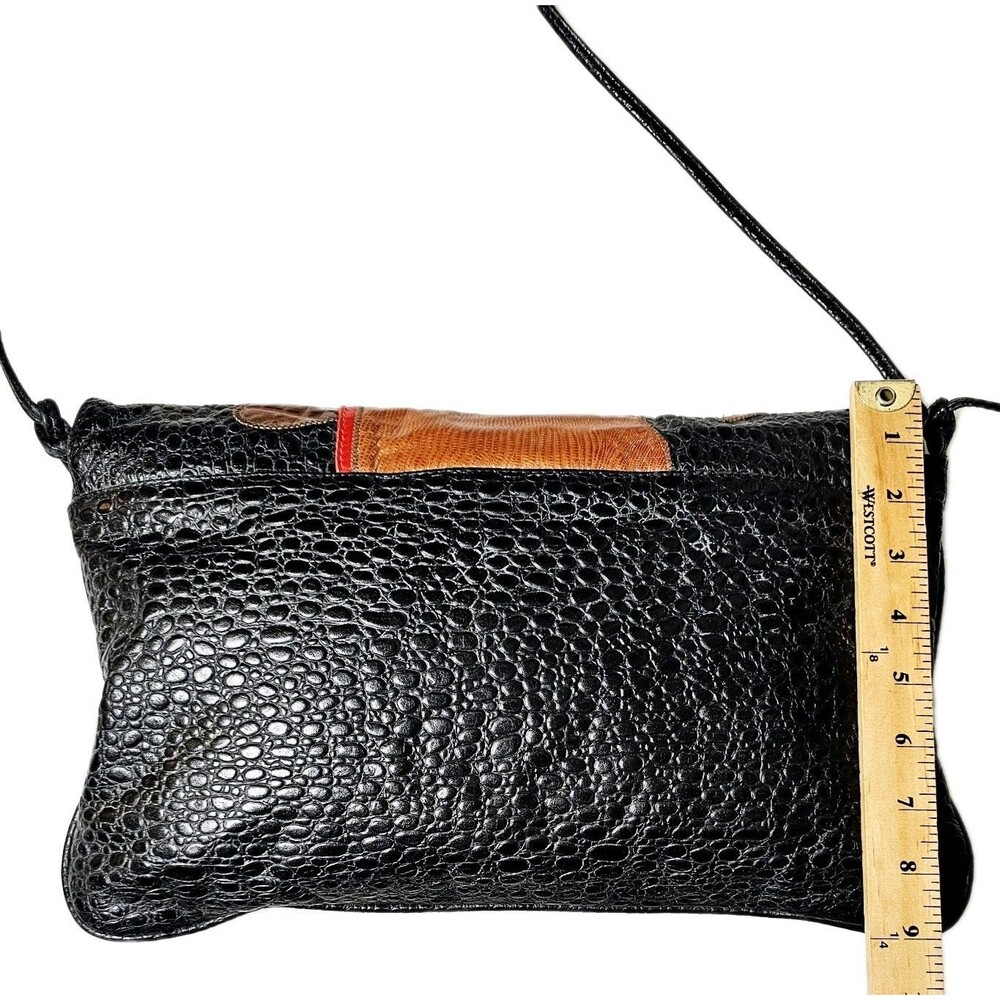 VTG Pinky Crossbody Shoulder Bag Pebble Leather Elephants Tassel Blk 1980s USA! - Picture 11 of 14